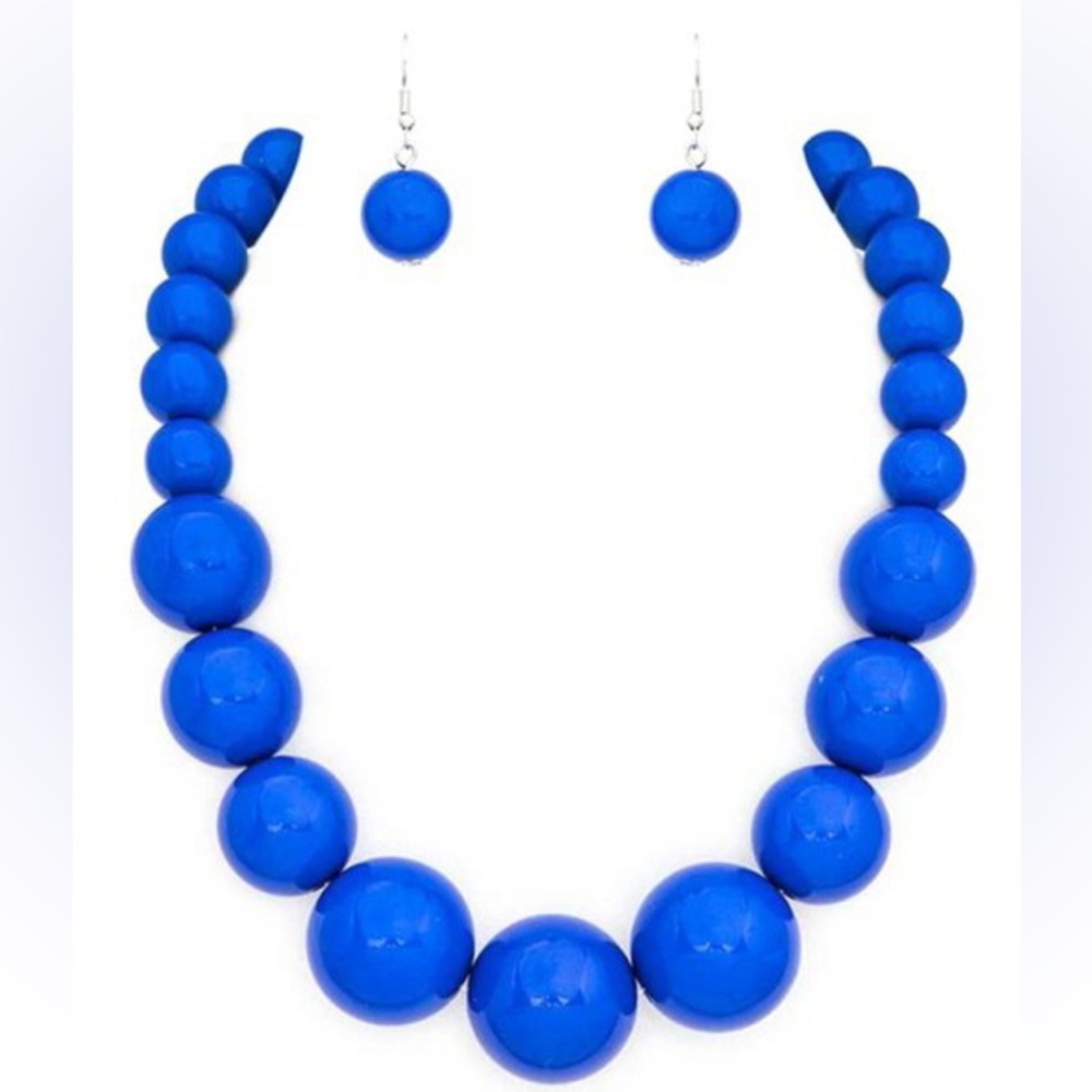 Bold Blue Beaded Necklace and Earrings Set - Women Jewelry
